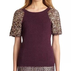 Tory Burch Sequin Sleeve Knit Top - Purple M